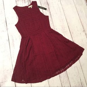 Monteau Burgundy Red Lace Dress Medium Skater